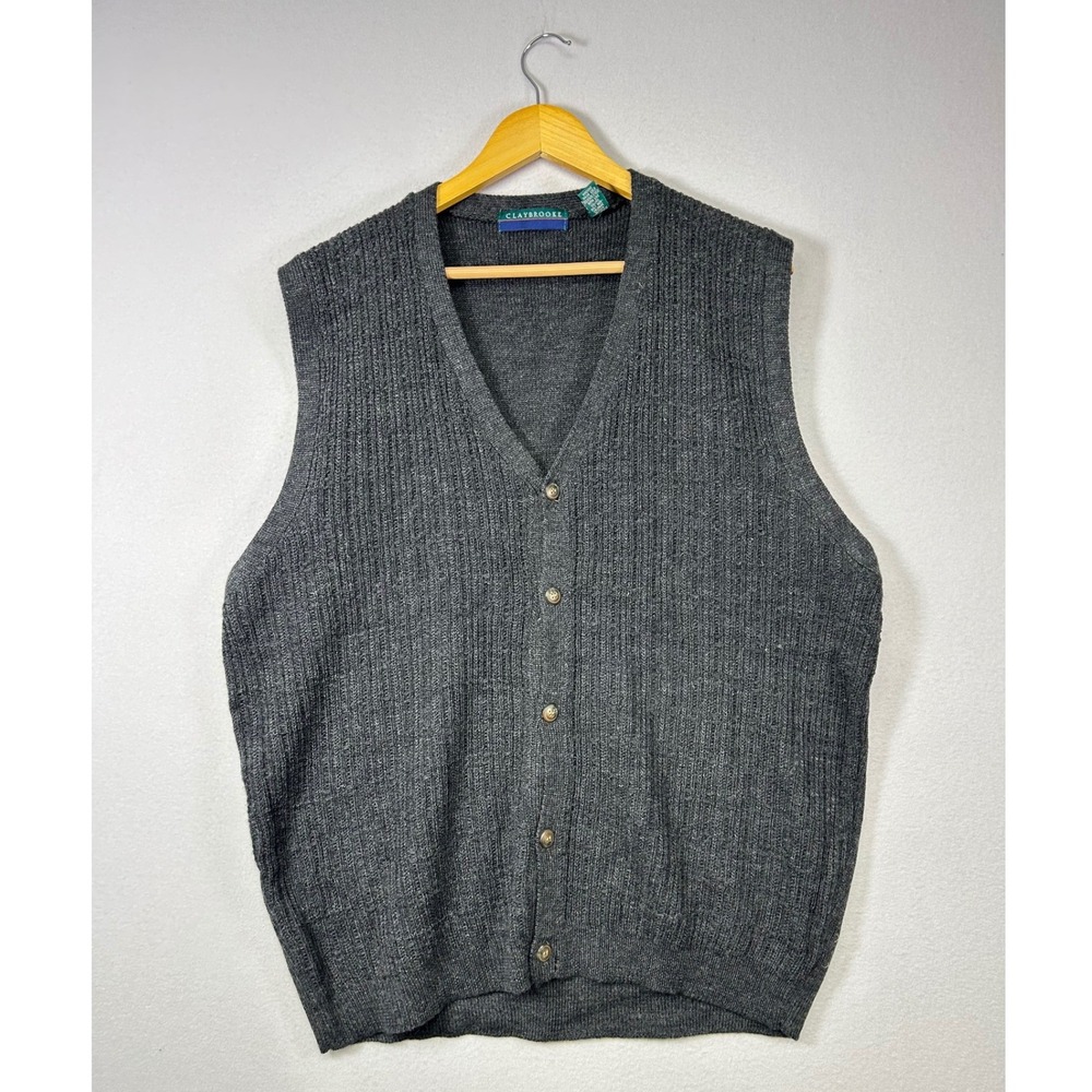 Grandpacore Claybrooke Mens XXL Gray Ribbed Wool Blend Button Front Sweater Vest